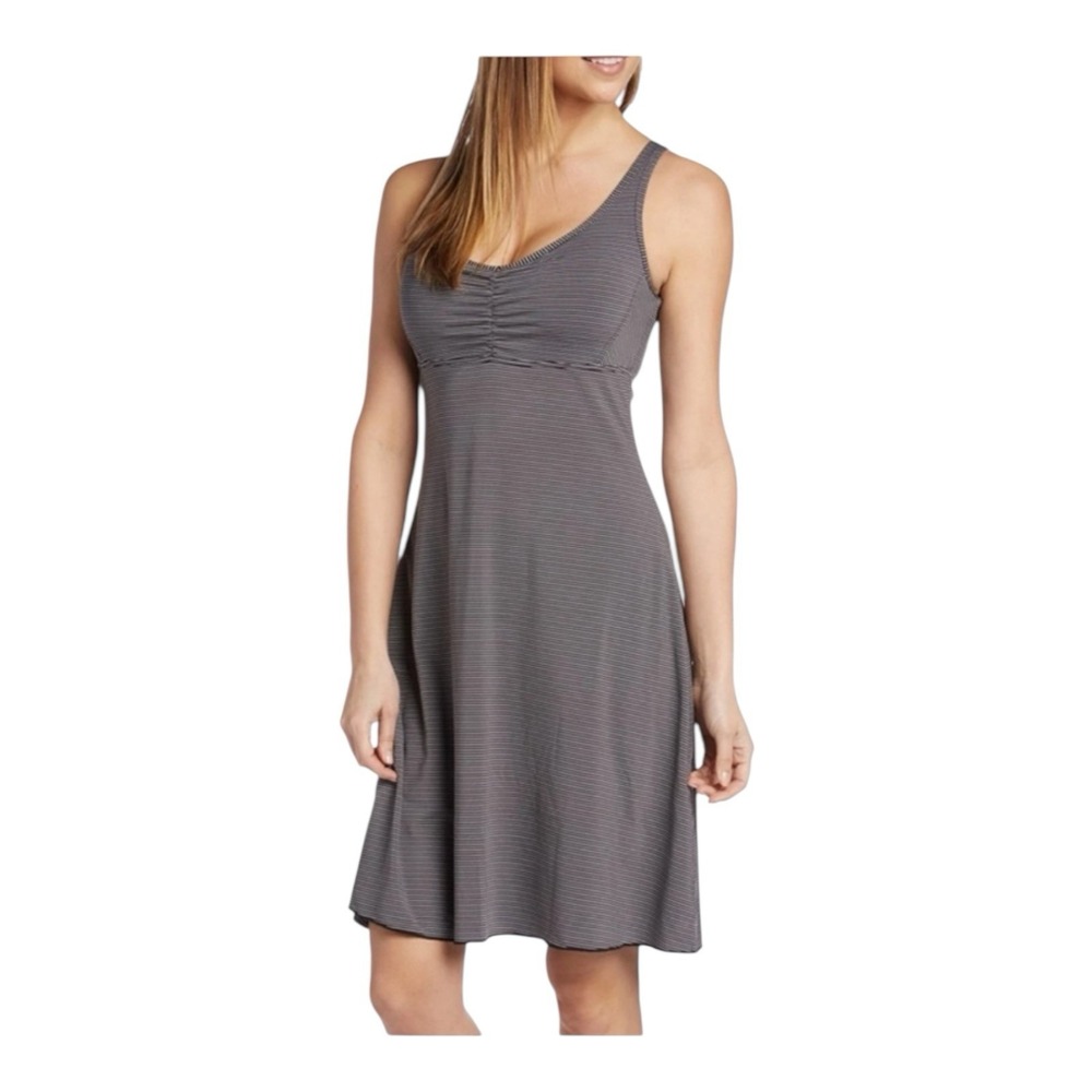 Prana Rebecca Athletic Stretch Dress in Gray Striped Pinstripe Size‎ Small